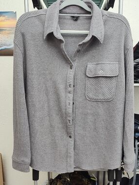 Buffalo Waffle-Knit Button-Down Shirt in Light Gray